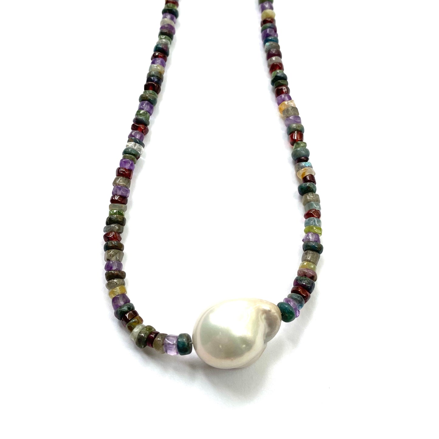 Rainbow Mixed Heishi Beads and Baroque Pearl