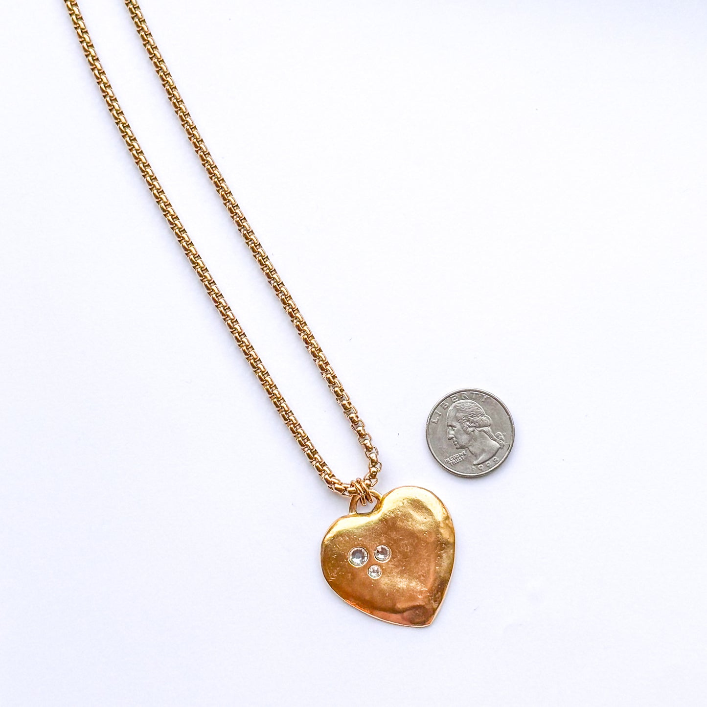 Bucktown Gold Three Crystal Heart Necklace