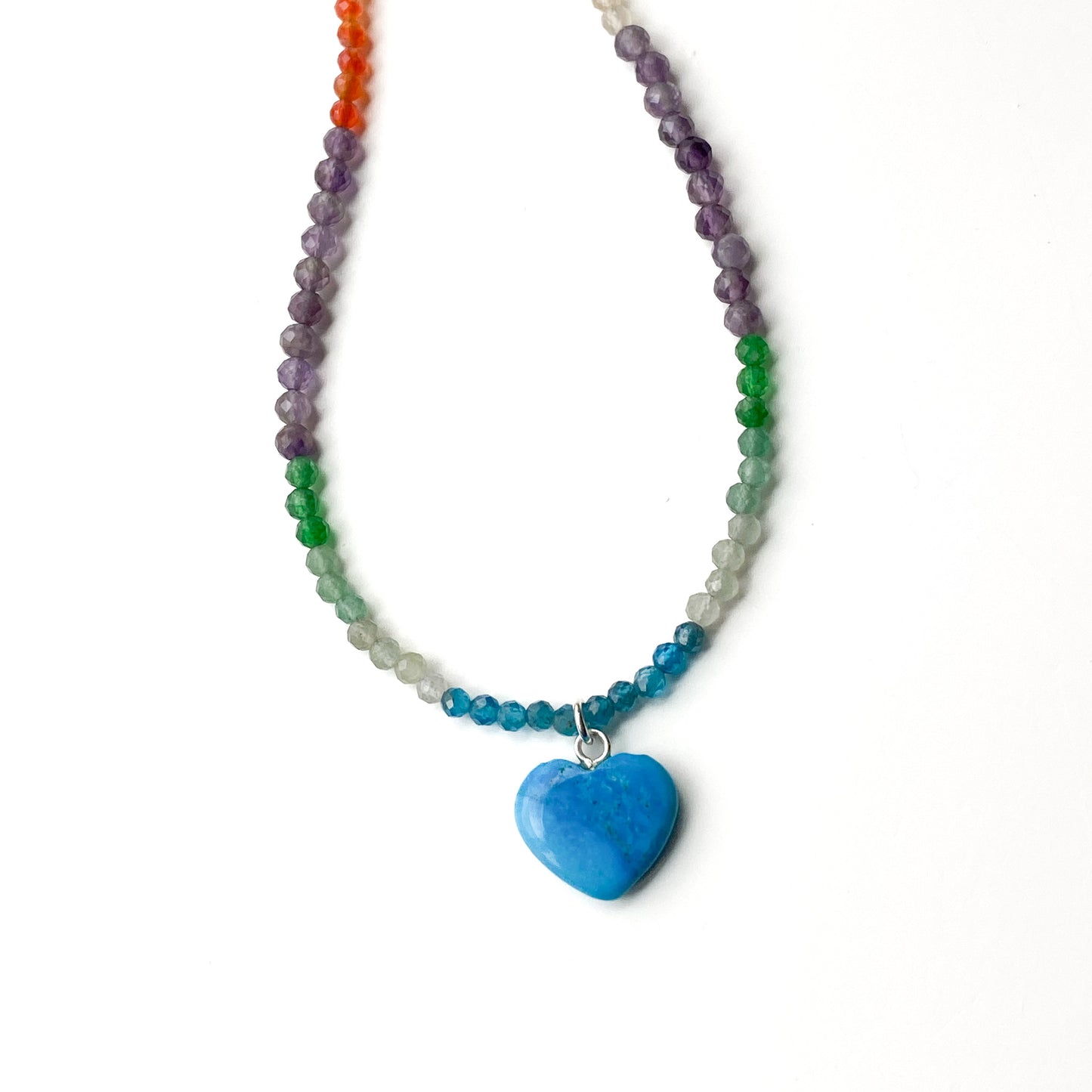 Rainbow Mixed Stones and Turquoise Heart
