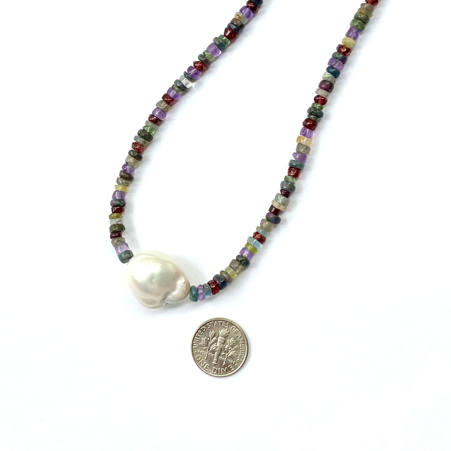 Rainbow Mixed Heishi Beads and Baroque Pearl