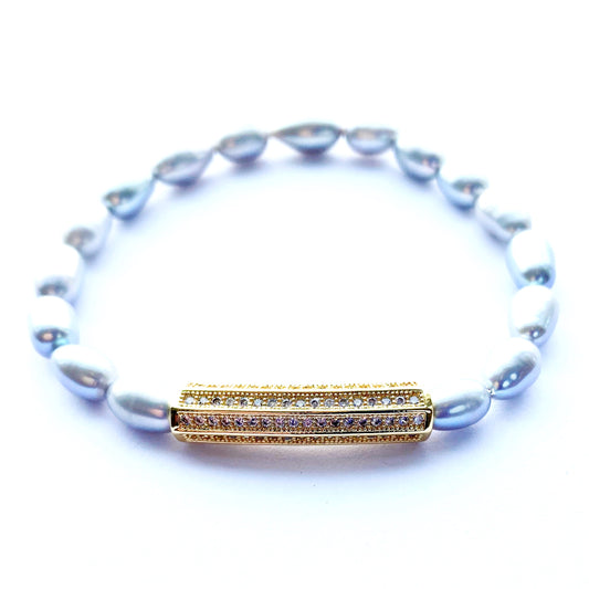 Grey Pearl Pave Tube Bracelet
