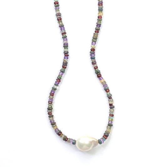 Rainbow Mixed Heishi Beads and Baroque Pearl