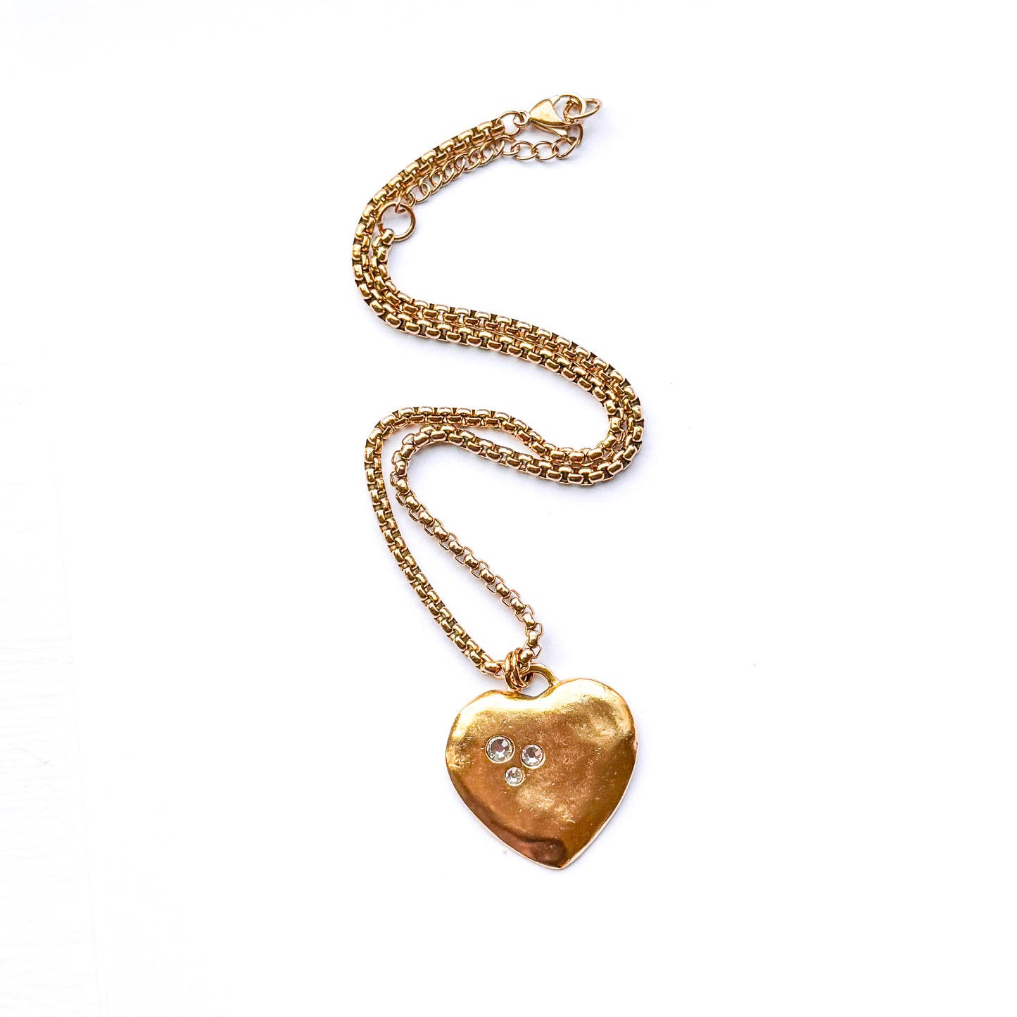 Bucktown Gold Three Crystal Heart Necklace