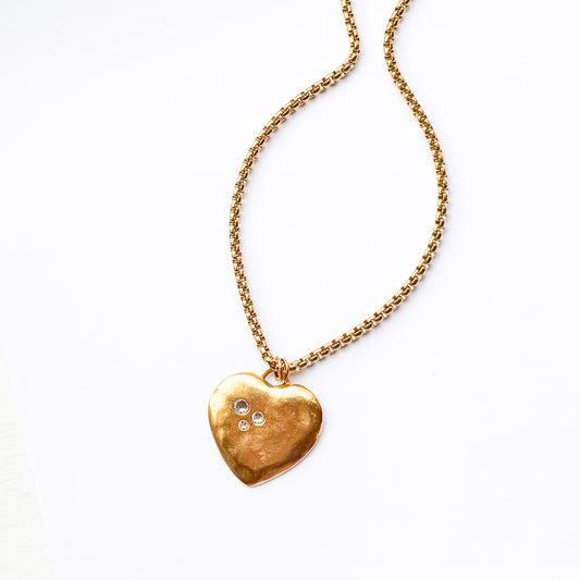 Bucktown Gold Three Crystal Heart Necklace