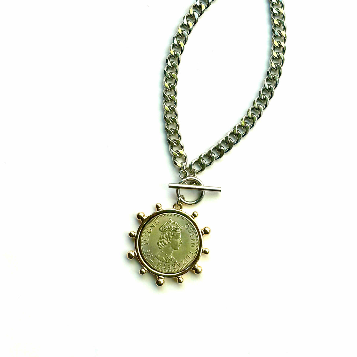 Necklace with a circular pendant on a white background