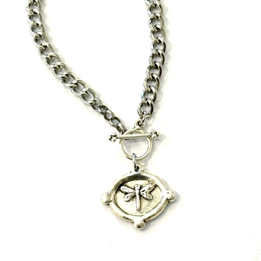 Lakeview Toggle Silver Dragonfly Necklace