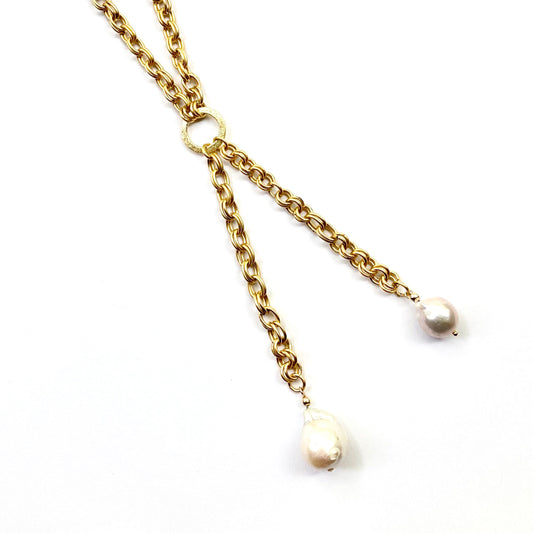 Lincoln Ugly Pearl Gold Lariat Necklace