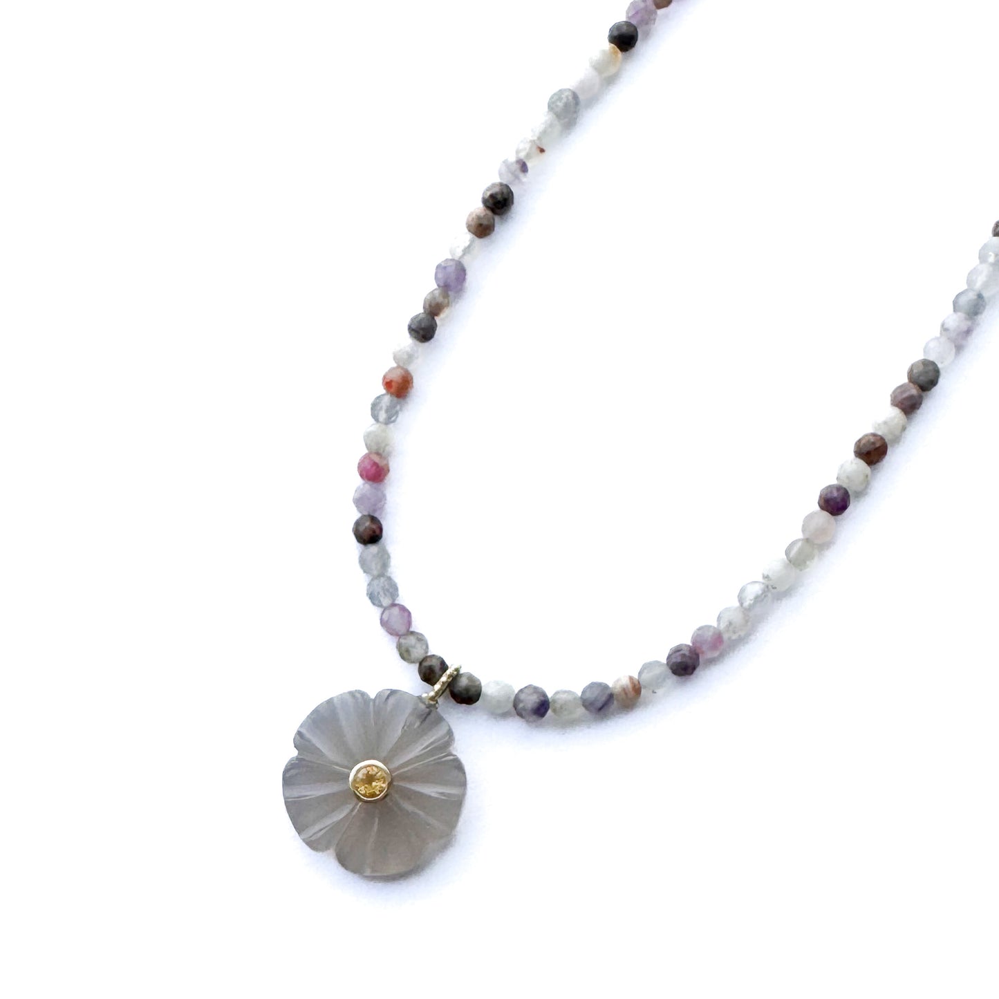 Monroe Grey Wildflower and Mixed Gemstones Necklace
