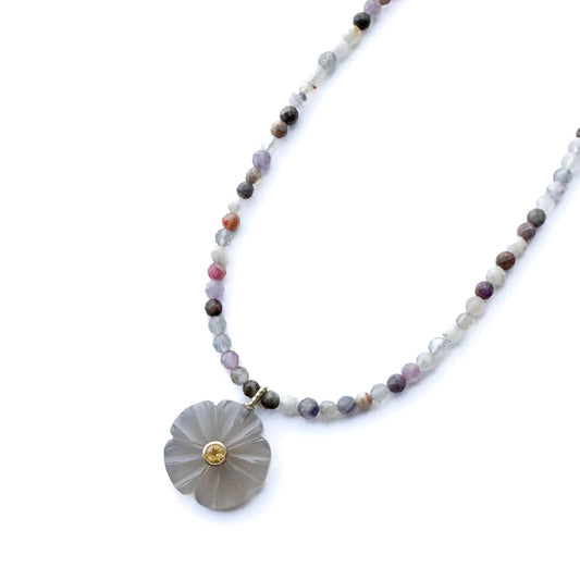 Monroe Grey Wildflower and Mixed Gemstones Necklace