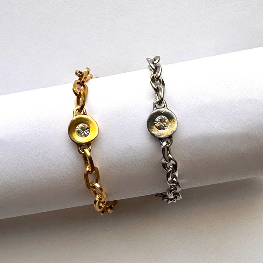 Paperclip Crystal Dot Bracelets